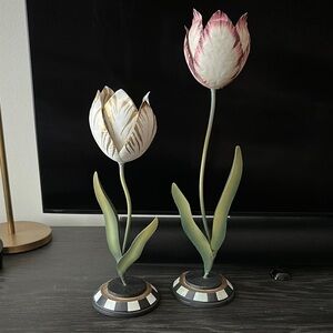 Mackenzie-Childs pink and white tulip candlesticks